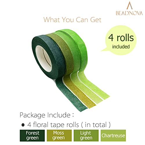 BEADNOVA Floral Tape 1/2inch Mix Green Flower Tape for Bouquets Floral Arranging Stem Wrap Craft (4 Colors Mix, Total 120yards) - color: Green Mix