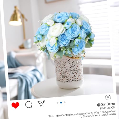 Geosar 8 Bundles Artificial Peonies Flowers Fake Silk Peony Bouquet Faux Peonies Flowers Bulk for Decoration Vase Floral Arrangements Wedding Party Table (Blue,White) - color: Blue, White