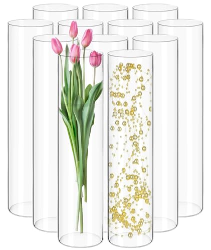 12Pack Glass Cylinder Vases for Centerpieces - 14 Inch Tall Flower Vase for Wedding Decorations, Floating Candle Holder Vase Bulk,Glass Hurricane Candle Holders for Table Shelf, Party, Home Decor - size: 3.35×14inch