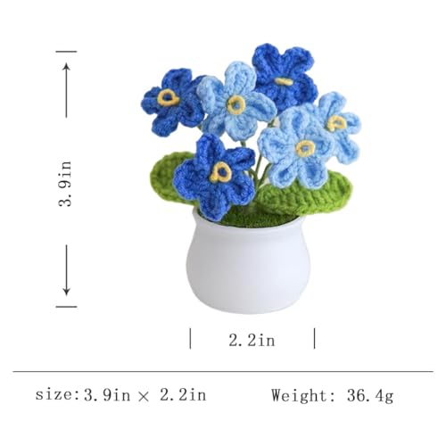 Artificial Crochet Flowers, Handmade Knit Floral Arrangements for Home Decor, Wedding Bouquet Centerpiece Gift for Mother’s Day, Birthday, Anniversary, Kitchen, Office Desk (Blue-A) - color: Blue-a