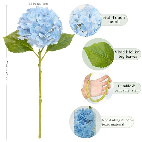 Jahe 4 Pcs Hydrangea Artificial Flowers, 20'' Tall Large Bloom Faux Hydrangea Flowers,Real Touch Fake Flowers, Bouquet Home Wedding Part Decor, DIY Floral Arrangement, Light Blue - color: Light Blue
