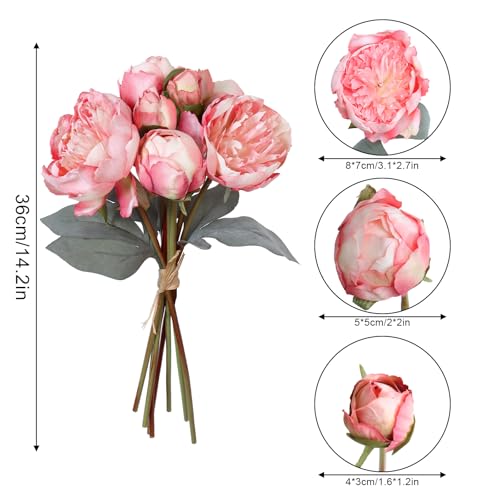 TOCHGREEN Artificial Peonies Silk Flowers 2 Bouquets Vintage Fake Peonies 14pcs Heads Faux Peony Flowers with Stems for Home Wedding Table Decoration Bridal Bouquet Floral Arrangement (Pink, 2PCS) - color: Pink