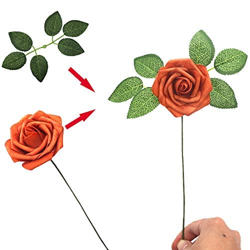50pcs Artificial Flower，Real Touch Artificial Foam Roses Decoration DIY for Wedding Bridesmaid Bridal Bouquet Centerpieces Party(50, Burnt Orange-boxpack) - color: Burnt Orange-boxpack