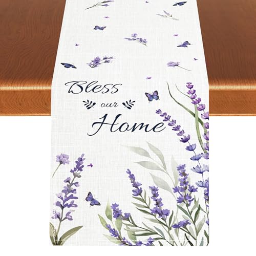 Purple Floral Table Runner, Spring Summer Watercolor Lavender Flower Wildflower Country Farmhouse Coffee Table Center Decor for Home Kitchen Dining Patio Holiday Party Table Decorations 13x36 inches - color: Tr-flower02, size: 13x36" Table Runner