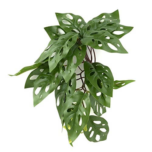 Reptile Plants for Terrarium, Amphibian Habitat Decor Artificial Hanging Plants with Suction Cup - Fake Swiss Cheese Plants Monstera Adansonii - color: Fake Swiss Cheese Plants Monstera Adansonii