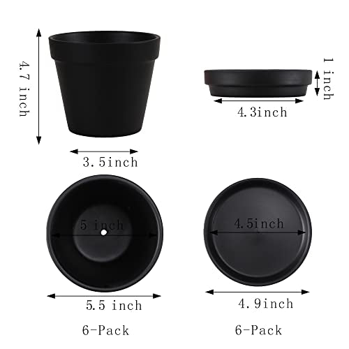Terra Cotta Pots with Saucer- 6-Pack Large Terracotta Pot Clay Pots 5.5'' Clay Ceramic Pottery Planter Cactus Flower Pots Succulent Pot with Drainage Hole- for Plants,Crafts terra cotta planter(Black) - color: Black