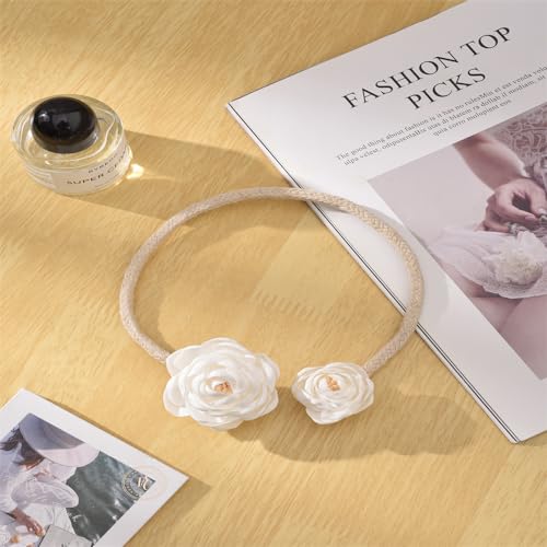 SUQIOME 2 Pieces of Handmade Artificial Flower Curtain Holdbacks Clips Window Drape Twist Tie Backs for Women, Girls Bedroom Decorative Draperies Holdbacks (Beige) - color: Beige