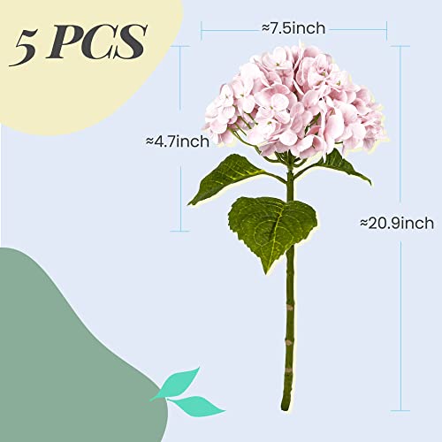 Yatim 21In Pink Artificial Hydrangea Flowers 5 Pcs Real Touch 3D Print Latex Flowers for Wedding Centerpieces Bouquets DIY Floral Decor Home Decoration with Stems - color: Pink