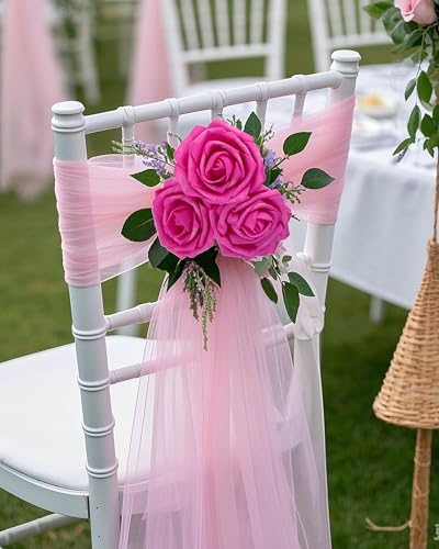 DuHouse 50Pcs Artificial Roses Flowers Fake Roses with Stems Real Touch Foam Flowers for DIY Wedding Bouquet Party Centerpiece Floral Arrangement Party Home Decor(Hot Pink) - color: Hot Pink, size: 50pcs