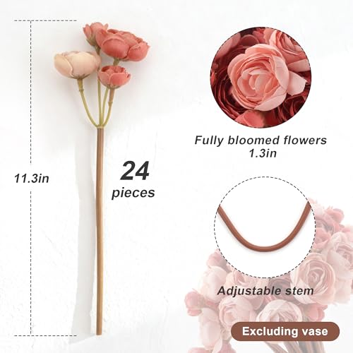 24 Stems Artificial Ranunculus Flowers - 96 Bloom Faux Silk Ranunculus Bouquet for Wedding Decorations, Home Décor, Holiday Arrangements & Large Event Centerpieces (Mixed Deep Pink) - color: Mixed Deep Pink