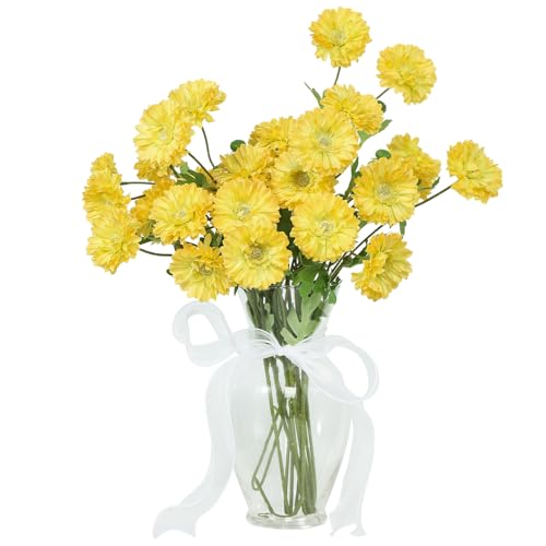 Coferset 6pcs Artificial Silk Mums Flowers Realistic Chrysanthemum Stems 22" Fake Gerbera Daisy for DIY Bouquet Centerpieces Floral Arrangements Vase Fillers Wedding Shower Decorations(Yellow) - color: Yellow