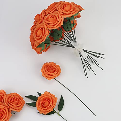50pcs Artificial Flower，Real Touch Artificial Foam Roses Decoration DIY for Wedding Bridesmaid Bridal Bouquet Centerpieces Party(50, Torrid Orange) - color: Torrid Orange