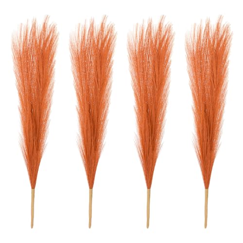PATIKIL 17 Inch Faux Pampas Grass, 4 Pcs Boho Decor for Home Decoration Artificial Tall Fluffy Stems for Wedding Flower Party Vase Arrangement Centerpieces, Orange - color: Orange