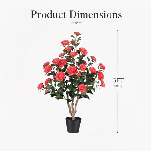 2 Pack 3FT Artificial Camellia Tree with Pink Flowers, UV Resistant Extra Lush Faux Potted Flowering Plant for Indoor Outdoor Front Porch Patio Home Office Decor, 36 Inch Tall Fake Tree - color: Camellia Tree Pink