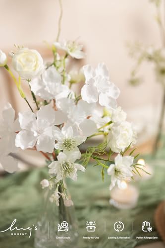 Ling's moment Artificial Greenery Stems Box Set, Faux Greenery Picks for DIY Bridal Bouquets Wedding Floral Arrangement Table Centerpieces, White & Light Green - color: Filler Flower Combo- White & Light Green