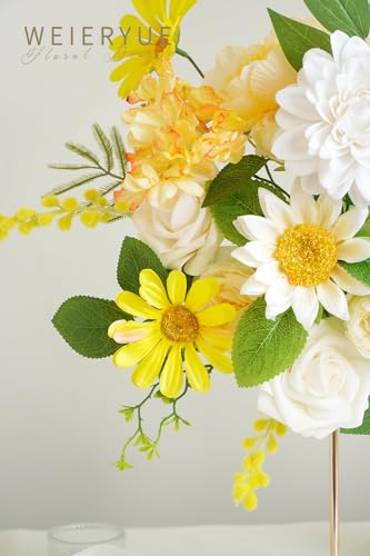 Yellow Artificial Flowers Combo Box Wedding Decor,Fake Flowers,Flowers for Decoration,Silk Flowers for Home Decor Indoor,Cake Flowers,Faux Flowers for Crafts - color: Cream Yellow