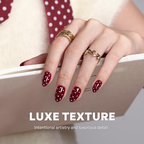 32Pcs Soft Gel Press on Nails for Women, Red Polka Dot, Short Almond | Retro Valentine Red Polka False Fake Nails Press Ons for Christmas Wear, Salon Quality Reusable Glue & Stick on Nail Gift Kit - color: 3F-Red Polka Dot
