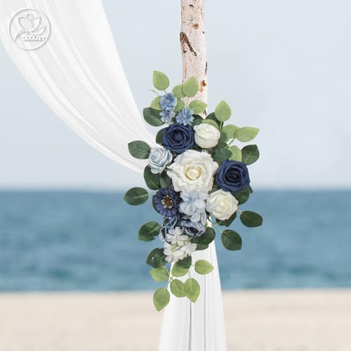 Odouzy Wedding Arch Flowers Kit,Artificial Flower Arch Decor (Set of 3),2pcs Artificial Flower Arrangement with 1pc Sheer Drape for Wedding Decor Reception Backdrop Floral Decorations (Blue) - color: Blue