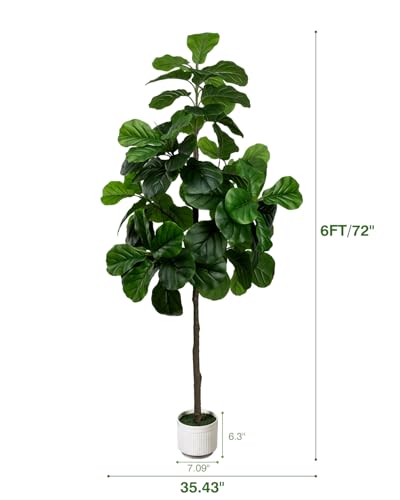 Artificial Fiddle Leaf Fig Tree 6FT - Large Fake Trees with White Planter, Tall Faux Ficus Lyrata Tree Floor Plants for Indoor Home Decor Office Living Room Housewarming Gift, 1Pack - color: 6ft Green