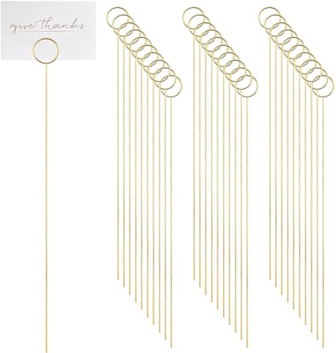 H&W 12''L Golden Ring Loop Round Shape Card Holders 40PCS Floral Picks Clips for Wedding & Flower Arrangements, DIY Craft Wire Clip Table Card Holders Note Photo Picture Memo Holder Cake Topper (Ring) - color: Ring