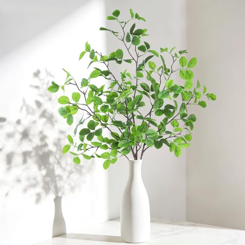 Uieke 4Pcs 37" Faux Eucalyptus Stems, Artificial Plants Indoor Lifelike Silk Plastic Plants for Spring Decoration, Faux Greenery Stems for Wedding Kitchen Home Decor - color: Green, size: 4