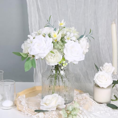 White Artificial Flowers Box Set Wedding Silk Fake Flowers for DIY Bouquets Table Centerpieces Garland Wreaths Baby Shower Party - color: Vibrant Ivory White