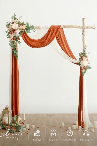 Ling's moment Fall Artificial Wedding Arch Flowers Kit Pack of 4, 2pcs Hanging Flower Arrangement 2pcs Drapes Ceremony Rose Arbor Backdrop Brunt Orange Terracotta Floral Party Autumn Outdoor Decor - color: Sunset Terracotta New