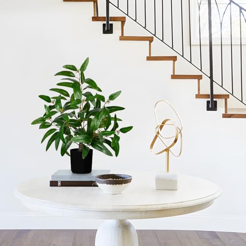 Artificial Plants Indoor with Pot, 19.7" Fake Potted Plants Eucalyptus Leaves, Silk Plant for Home Decor Indoor Plants Artificial for Home Office Bedroom Farmhouse Entry Table Shelf Decor, Deep Green - color: # Deep Green