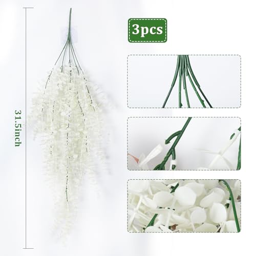 RECUTMS Fake Plant Hanging Eucalyptus Vines Plants Faux Eucalyptus Leaf Hanging Plant for Room Wedding Proch Yard Outdoor Home Wall Kitchen Bathroom Indoor Decoration in 3 Pcs(Pure White) - color: Pure White, size: Hanging Plants