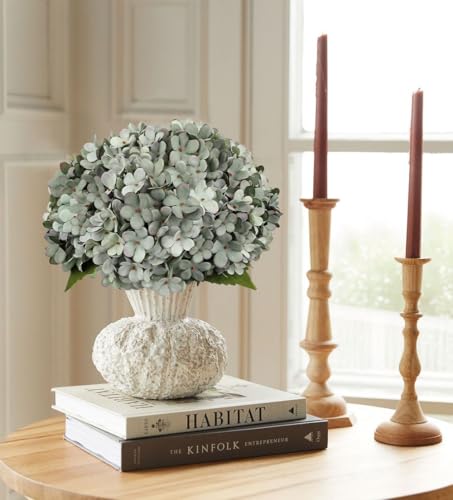 Hollyone 6Pcs Grey Blue Hydrangea Artificial Flowers Faux Real Touch Hydrangeas Silk Flowers with Stem Fake Spring Florals Flower for Home Wedding Table Centerpiece Vase Arrangements Fall Decoration