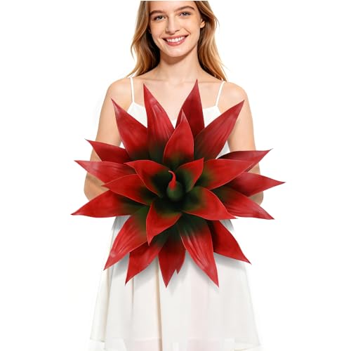 Wertuirk 22 Inch Artificial Agave Plant, Realistic Faux Succulents with Vibrant Color, UV Resistant Fall Fake Plants for Indoor Outdoor, Home, Garden, Patio,Office Decor (Red, Large) - color: Red, size: Large