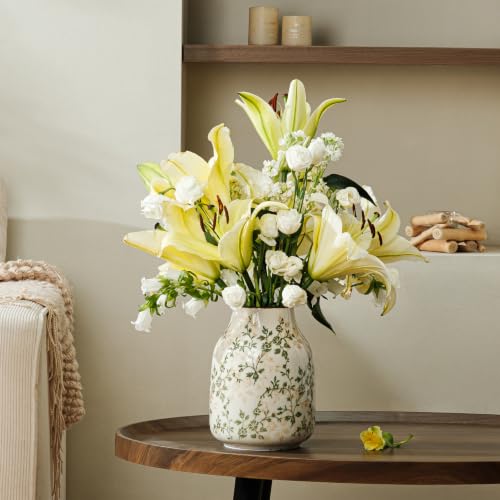 Ceramic Flower Vase | Green Rustic Farmhouse Vase for Home Decor, Vintage Floral Tuscan Decorative Pottery Vase for Living Room & Kitchen, Centerpieces, Mantel & Bookshelf, Entryway, Wedding(7.8 Inch) - color: 10-green and Beige