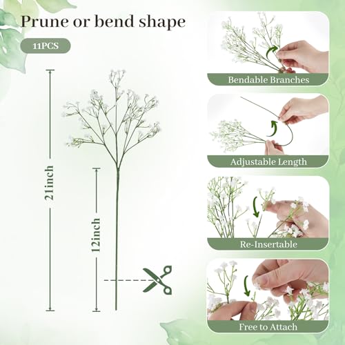 DomeStar Babys Breath Artificial Flowers - 11PCS 21" Real Touch Fake Gypsophila Bouquet for Wedding Centerpieces, Home Table Decor, DIY Floral Arrangement