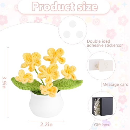 LAIDANLA Yellow Crochet Flowers Forget Me Not, Mini Handmade Yarn Flower Potted Plants for Desk, Anniversary Graduation Appreciation Birthday Gifts for Women Friend Teacher Coworker Mom - color: Yellow