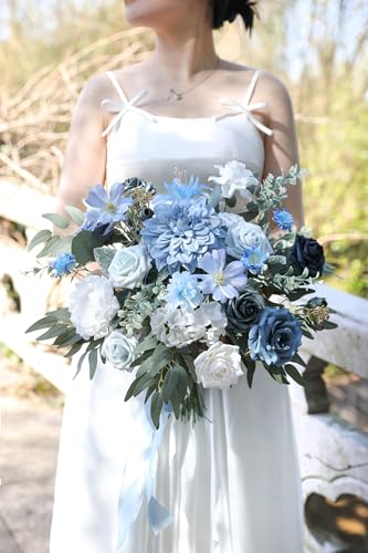 rongflower Blue Artificial Flowers Combo Set Fake Flower Leaf Box with Stemst for DIY Wedding Bridal Bouquet, Centerpieces, Home Decor, Floral Arrangement Decor(Blue) - color: Blue