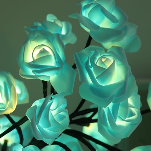 Drawelry Rose Flower Tree Lamp - LED Rose Tree Table Lamp USB/Battery Powered Artificial Bonsai Flower Night Light for Bedroom Living Room Party Wedding Birthday Decor (Blue) - color: Blue