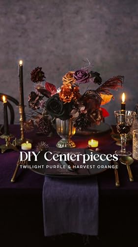 Ling's moment Fake Flowers Box, Faux Artificial Greenery Stems Foam Roses Gardenia Anthurium Silk Willow Eucalyptus Fabic Flower for Centerpieces Bouquet Vase, Black & Orange & Purple, Deluxe Combo - color: Blk-black & Orange & Purple, size: Deluxe