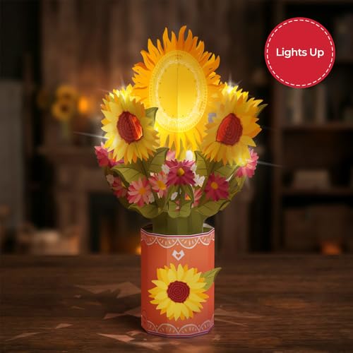Lovepop Sunflower Sunshine Light-Up Bouquet - 3D Pop Up Paper Flower Bouquet for Her, Women, Mom, Friend (Birthday, Get Well, Thinking of You, Mother's Day) 12 Inch - Blank Notecard & Envelope Included - color: Sunflower Sunshine Light-Up Bouquet