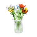 7 Pcs Mini Glass Daisy Flower Hand Blown Glass Artificial Flowers with Clear Vase Crystal Tulip Bouquet Collectible Ornament for Women Mom Wedding Home Table Centerpiece (Green) - color: Green