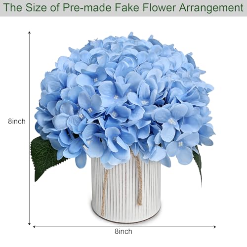 Flower Table Centerpieces - Set of 6 Floral Arrangement Artificial Wedding Hydrangeas Floral Arrangement with Rustic Metal Vase for Bridal Tea Party Event Decorations - Pastel Blue - color: Pastel Blue