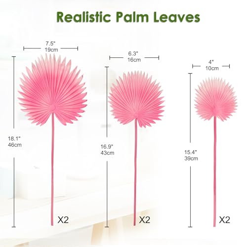 DILATATA 6 Pcs PU Foam Pink Artificial Palm Leaves for DIY Wedding Bouquets, Centerpieces, Arrangements, Bridal Shower, and Home Decor - color: Pink Palm