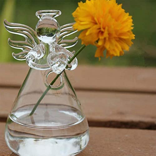 Angel Design Glass Vases Clear Flower Plant Terrarium Container Hanging Vase Wedding Decor Garden Ornaments Hanging Planter (Pack of 5) - size: 5pcs