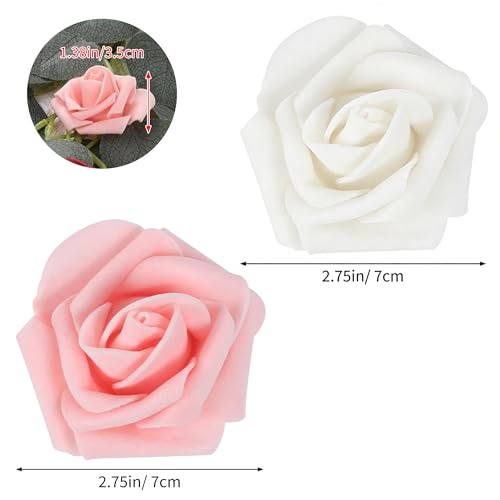 100Pcs Realistic White Light Pink Artificial Rose Flower Heads, Foam Fake Roses for DIY Wedding Decorations Baby Shower Centerpieces Home Party Valentine's Day Mother's Day Decor - color: 100pcs White Light Pink Mixed Color