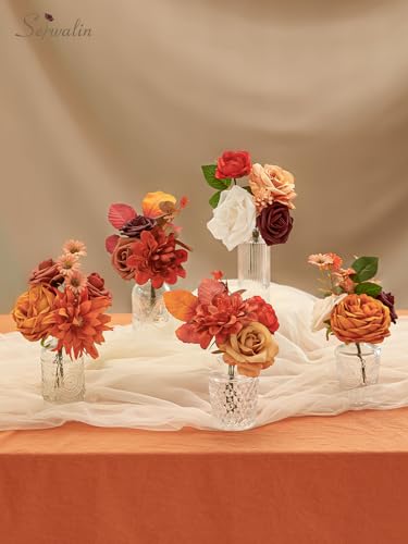 Serwalin Fall Flowers Artificial Flowers Burnt Orange Fake Cake Flowers for DIY Wedding Bridal Bouquet Centerpieces Floral Arrangement Fall Decor Baby Shower Home Decor - color: A Burning Orange, size: 1 Box