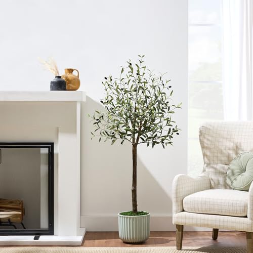 Best Choice Products 5Ft Artificial Olive Tree, Lifelike Faux Tree w/Planter Pot, Indoor Home Office Accent Decor Realistic Trunk, Fruit, Fake Plant - size: 5ft