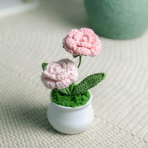 Joekaran Crochet Flowers Cute Little Potted Flower, Birthday Gifts for Women, Mother's Day, Teacher’s Day, Graduation, Anniversary, Desk Decor, Home Office Decoration (Pink Gradient Rose) - color: Pink Gradient Rose