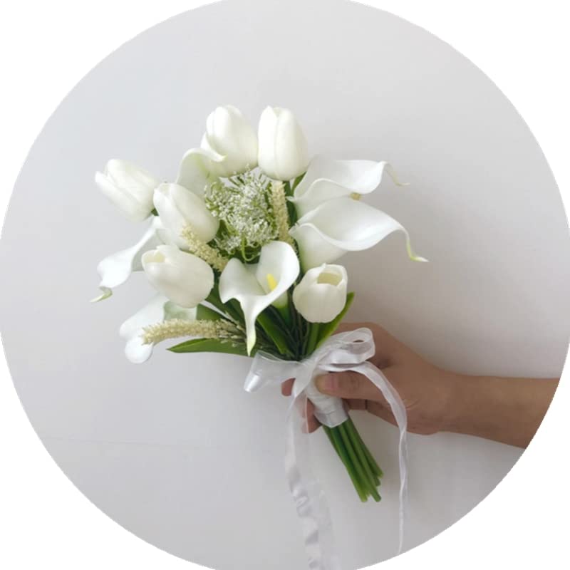 White Small Bunch of Tulip with Lily Artificial Bridal Bouquets for Bridesmaids