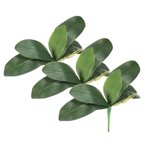 PATIKIL Orchid Leaves 11.81 Inch, 3 Pcs Small Artificial Faux Phalaenopsis Foliage Real Latex Touch Green Plant 5 Leaves with Stems for Home Flowers Pot Decor, Green