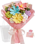 Alecono Crochet Flower Bouquet, Pastel Knitted Flowers, Crochet Tulip Rose Flower for Lover Anniversary Birthday Party Mother's Day Graduation Gifts (Include Card) - color: Pastel, size: Large