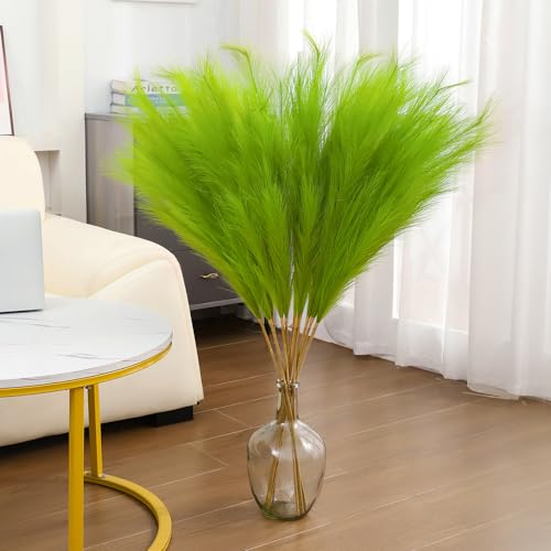 43" Green Pampas Grass Decor - 8 PCS Tall Faux Pampas Grass for Floor Vase Fluffy Artificial Pampas Grass for Wedding Boho Home Baby Shower Mothers Day Decoration - color: Grass Green